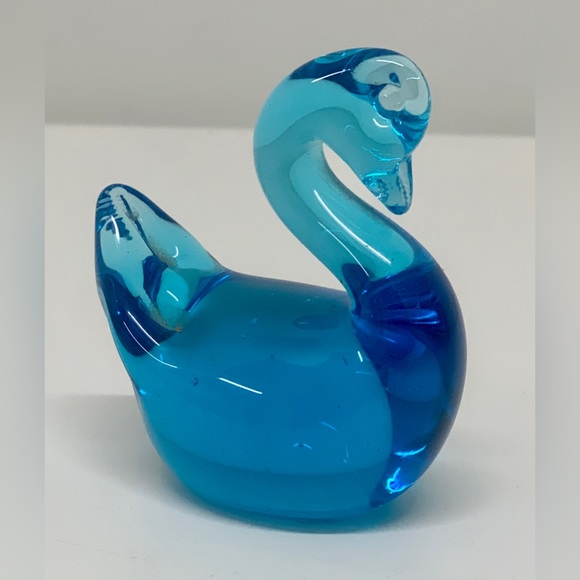 Vintage Mid Century Clear Blue Pinched Blown Glass Art Swan Murano Paperweight - Picture 5 of 14